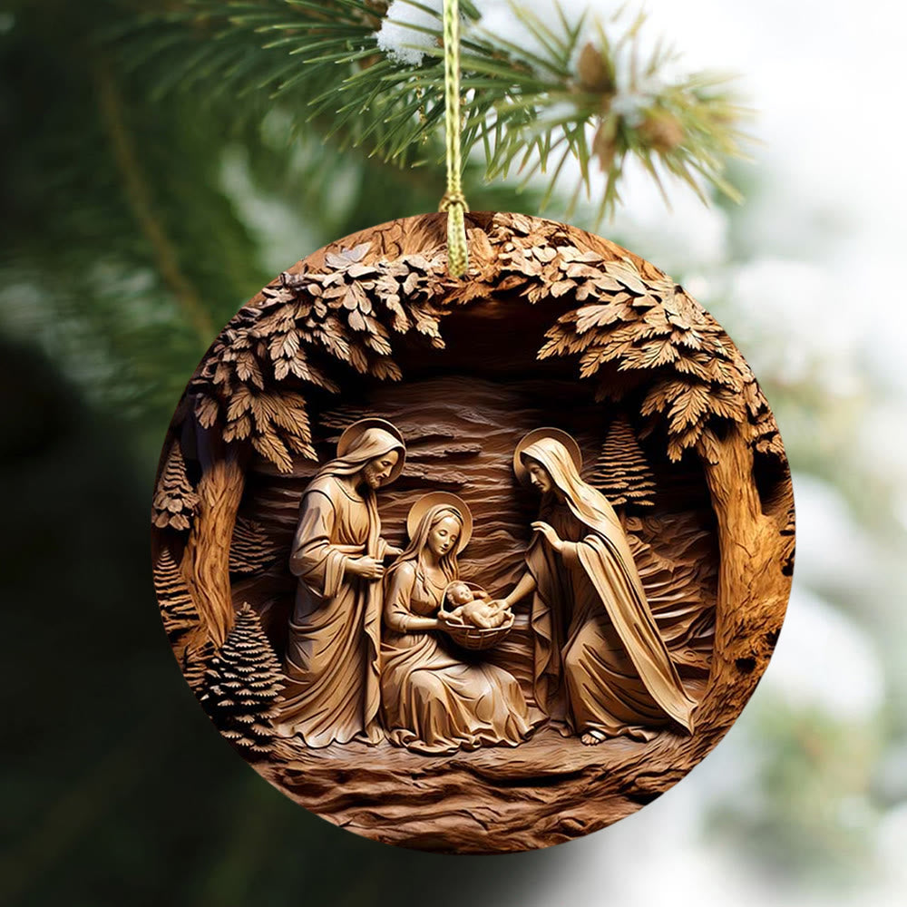 Christianartworkshop Warmes Holz – getönte Weihnachtskrippe der Heiligen Familie, hängende Ornamente - image 4