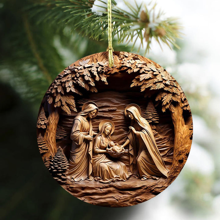 Christianartworkshop Warmes Holz – getönte Weihnachtskrippe der Heiligen Familie, hängende Ornamente - image 4