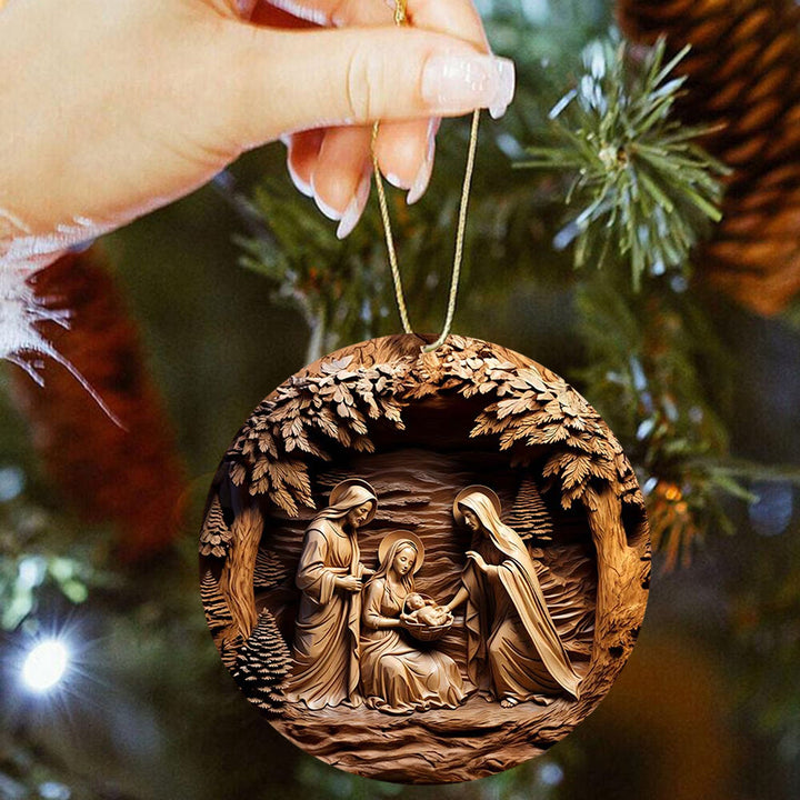 Christianartworkshop Warmes Holz – getönte Weihnachtskrippe der Heiligen Familie, hängende Ornamente - image 2
