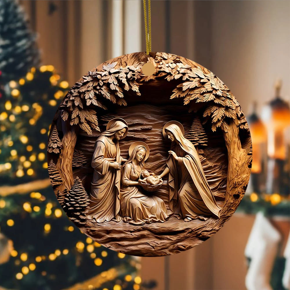 Christianartworkshop Warmes Holz – getönte Weihnachtskrippe der Heiligen Familie, hängende Ornamente - image 3