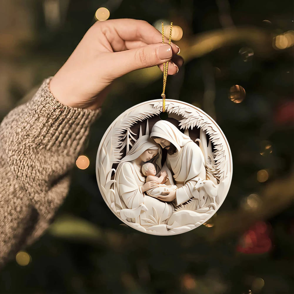 Christianartworkshop Serene Creme – farbige Weihnachtsdekoration der Heiligen Familie zum Aufhängen - Keramik - image 1