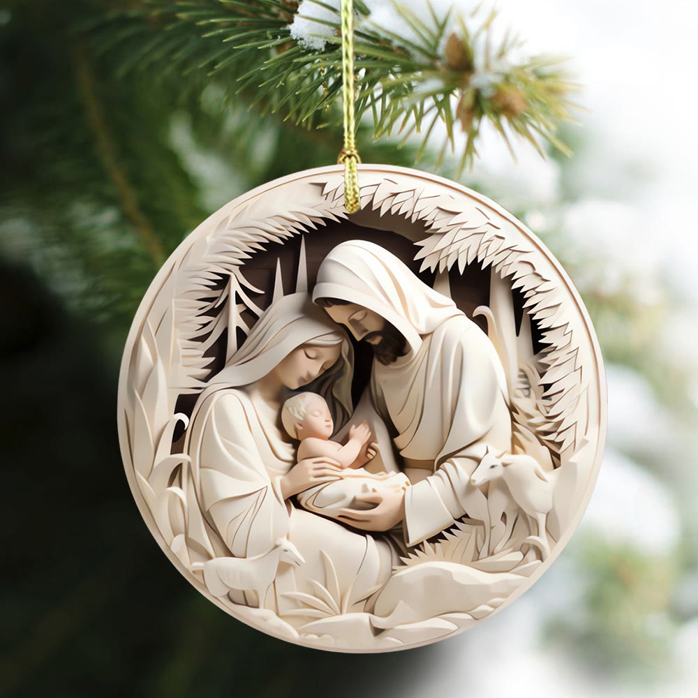 Christianartworkshop Serene Creme – farbige Weihnachtsdekoration der Heiligen Familie zum Aufhängen - image 0
