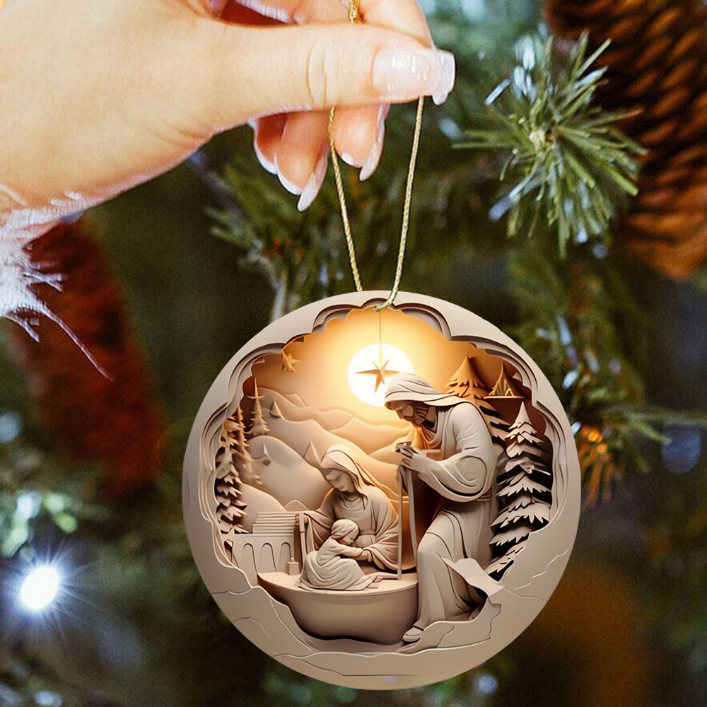 Christianartworkshop Cremefarbene Weihnachtskrippe mit Sternenlicht, hängende Weihnachtsdekoration - image 1