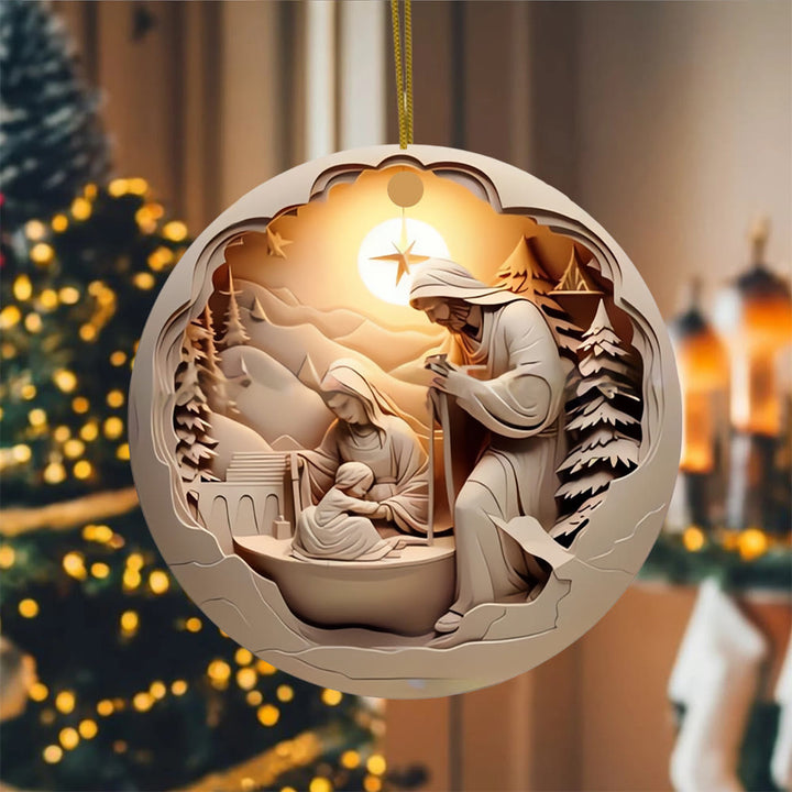 Christianartworkshop Cremefarbene Weihnachtskrippe mit Sternenlicht, hängende Weihnachtsdekoration - image 3