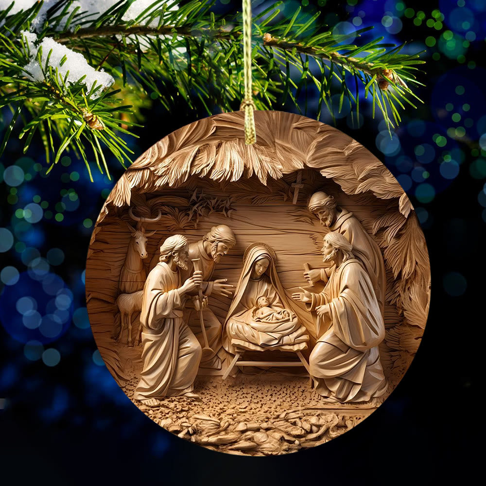 Christianartworkshop Weihnachtskrippe in Holztönen mit Tieren, Weihnachtsschmuck zum Aufhängen - image 4
