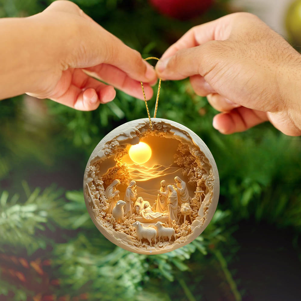 Christianartworkshop Gemütliche Weihnachtskrippe mit Schafen, cremefarben, zum Aufhängen - Keramik - image 1