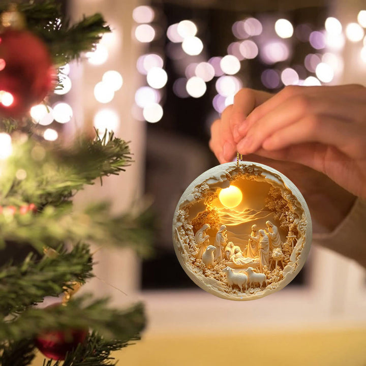Christianartworkshop Gemütliche Weihnachtskrippe mit Schafen, cremefarben, zum Aufhängen - image 2