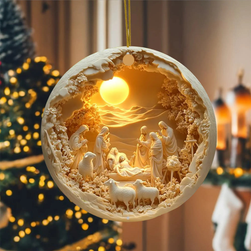 Christianartworkshop Gemütliche Weihnachtskrippe mit Schafen, cremefarben, zum Aufhängen - image 0