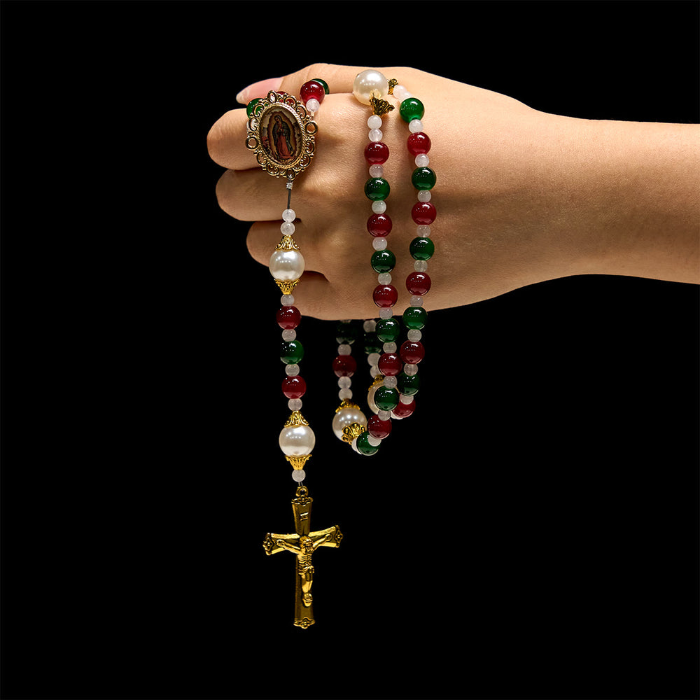 Christianartworkshop Stechpalmenkranz, dreifarbiger Weihnachts-Rosenkranz mit Perlen: Feiern Sie die heilige Geburt - image 1
