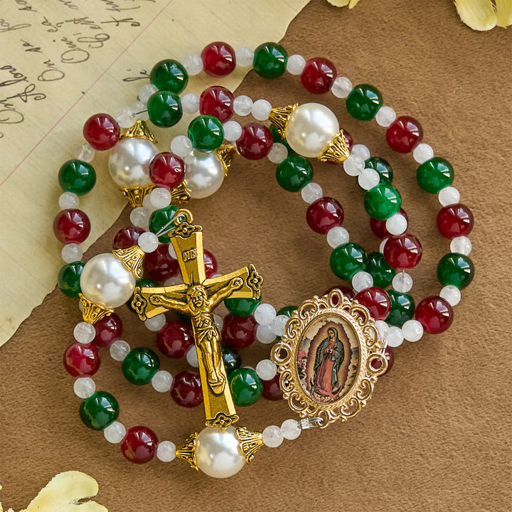 Christianartworkshop Stechpalmenkranz, dreifarbiger Weihnachts-Rosenkranz mit Perlen: Feiern Sie die heilige Geburt - image 2