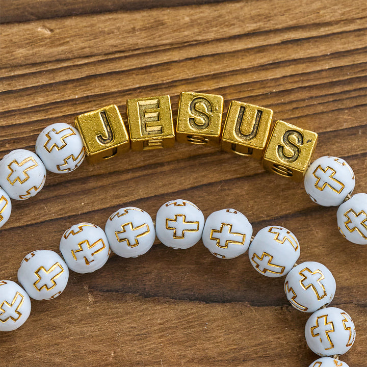Christianartworkshop Elfenbeinfarbener Rosenkranz mit goldenen Kreuzperlen, verziert mit dem Heiligen Michael und einem personalisierten Jesus-Brief - image 9