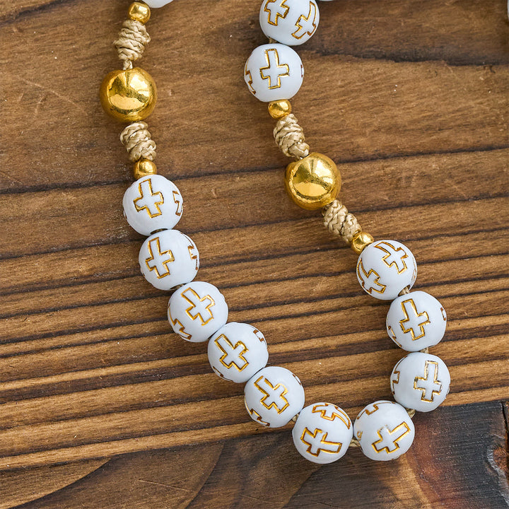 Christianartworkshop Gebetsrosenkranz mit elfenbeinfarbenen goldenen Kreuzperlen und St. Michael und personalisiertem JESUS-Brief - image 7