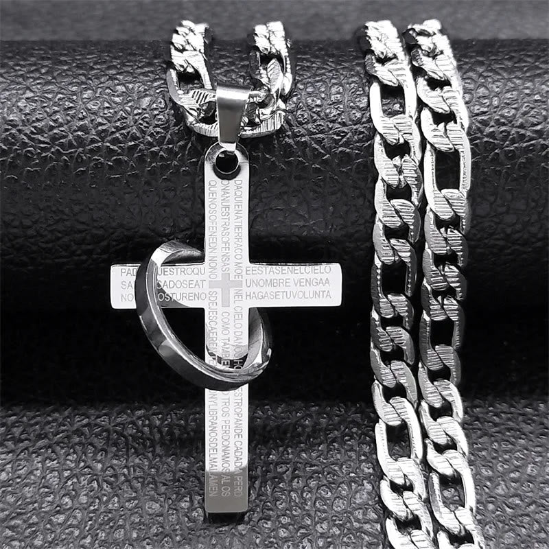 Christianartworkshop Halskette mit Kreuzanhänger „Vaterunser“ mit ineinandergreifendem Ring: Kräftiger Stil, heilige Bedeutung - Silber - image 0