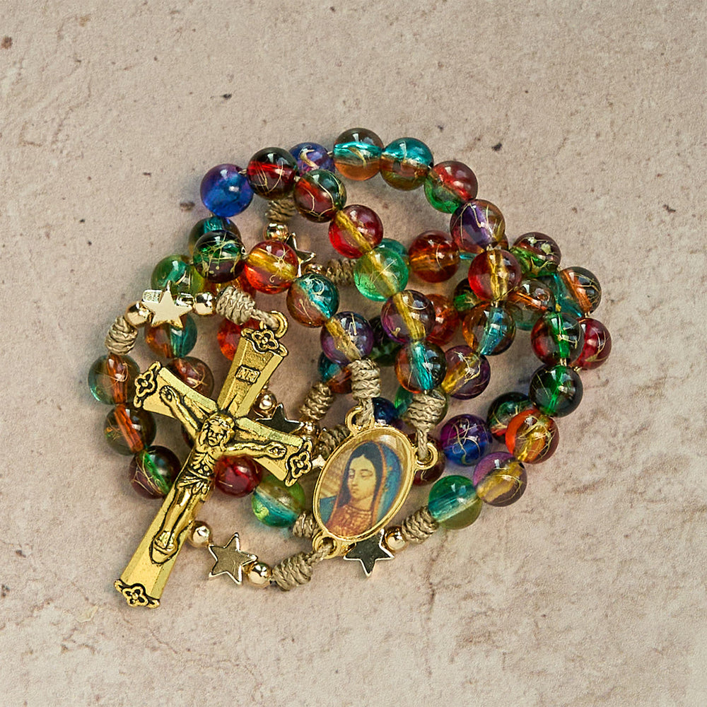 Christianartworkshop Festliche Freude, bunte, klare Perlen und Sternakzente, Weihnachtsrosenkranz: Folge dem Heiligen Licht - image 1