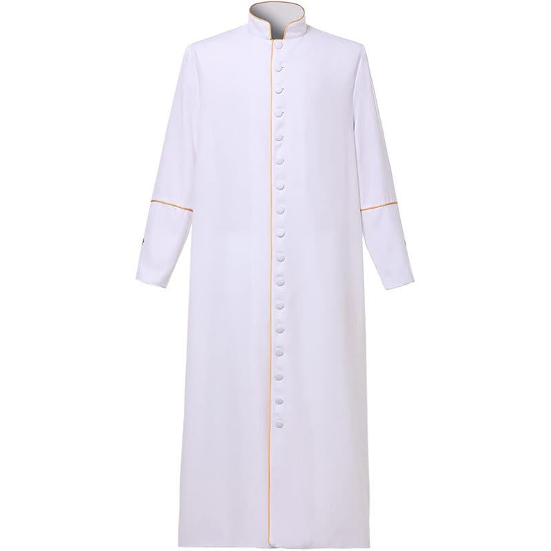Christianartworkshop Mittelalterliche schwarze Priesterkutte in verschiedenen Farben und mit Kreuzverzierungen - Weiß mit Goldstreifen - 3XL - image 7