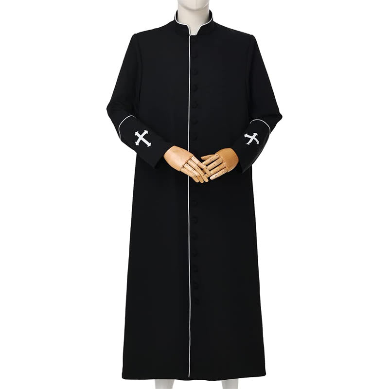 Christianartworkshop Priesterrobe im mittelalterlichen Stil in verschiedenen Farben und mit Kreuzdetails - Schwarz mit weißen Streifen - 3XL - image 3