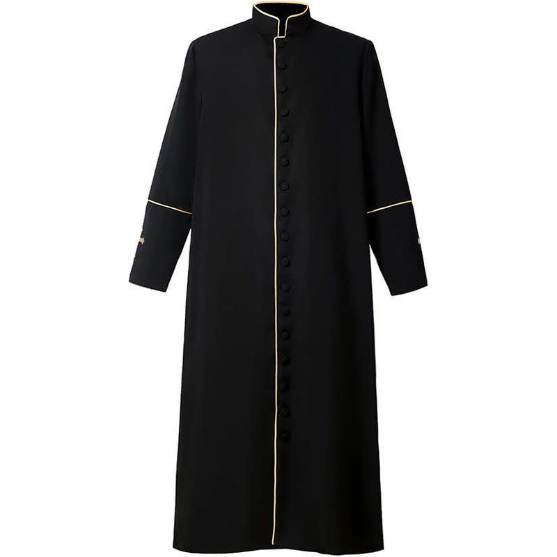 Christianartworkshop Mittelalterliche schwarze Priesterkutte in verschiedenen Farben und mit Kreuzverzierungen - Schwarz mit goldenem Streifen - 3XL - image 1