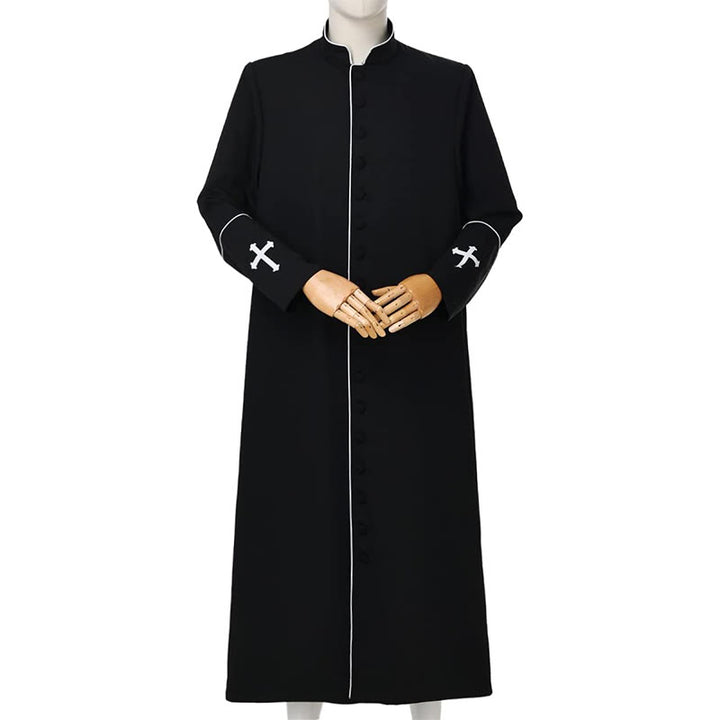 Christianartworkshop Mittelalterliche schwarze Priesterkutte in verschiedenen Farben und mit Kreuzverzierungen - Schwarz mit weißem Streifen - 3XL - image 2