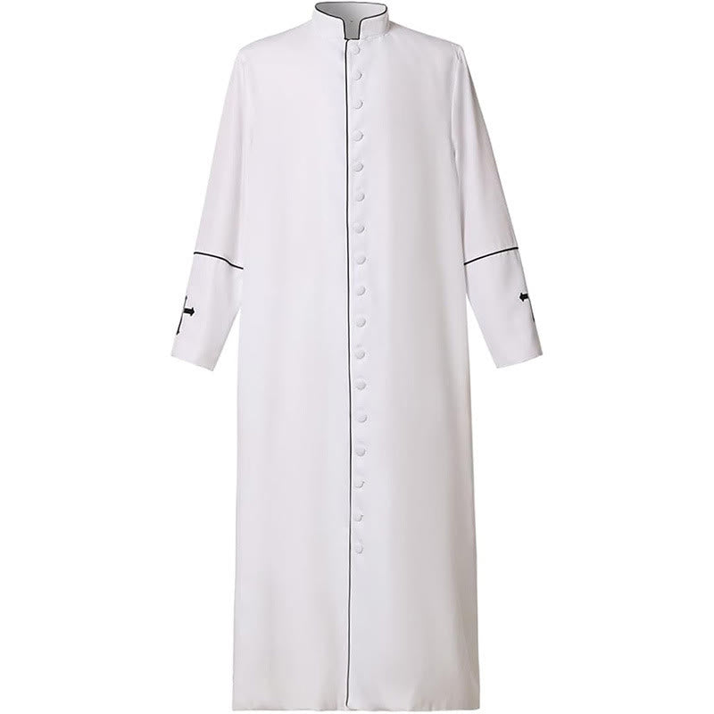 Christianartworkshop Priesterrobe im mittelalterlichen Stil in verschiedenen Farben und mit Kreuzdetails - Weiß mit schwarzen Streifen - 3XL - image 7