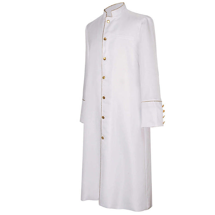 Christianartworkshop Klassische, mehrfarbige Priesterrobe mit Kontrastbesatz und mittelalterlicher Eleganz - Weiß mit Goldrand - 3XL - image 3