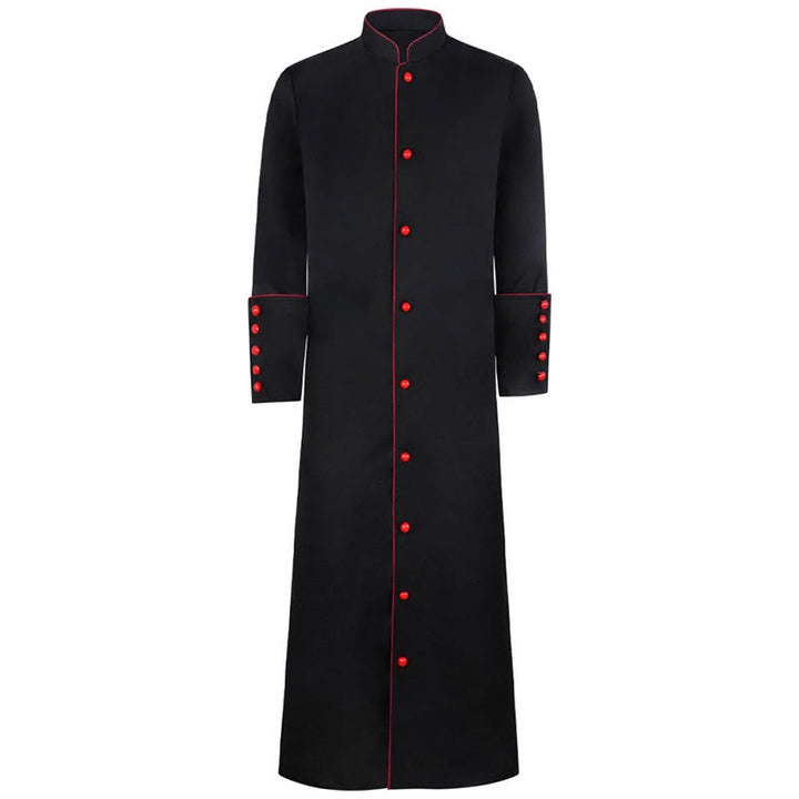 Christianartworkshop Klassische, mehrfarbige Priesterrobe mit Kontrastbesatz und mittelalterlicher Eleganz - Schwarz mit rotem Rand - 3XL - image 10
