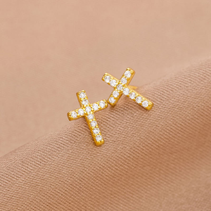 Christianartworkshop Minimal Quiet Shine S925 Faith Cross Ohrringe in zwei Farben - Golden - image 4