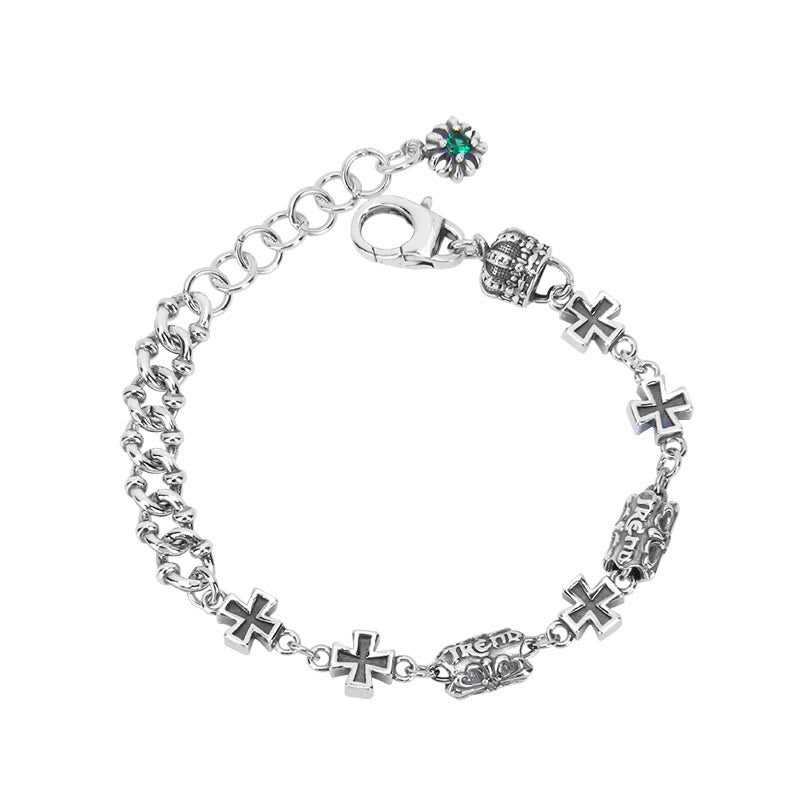 Klassisches Kreuzarmband aus 925er Sterlingsilber von Christianartworkshop mit gotischen Blumenperlen - image 4