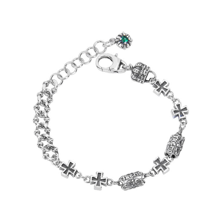 Klassisches Kreuzarmband aus 925er Sterlingsilber von Christianartworkshop mit gotischen Blumenperlen - image 4