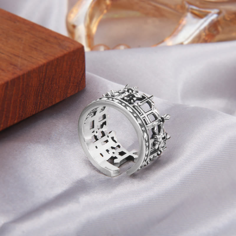 Christianartworkshop 925 Sterling Gotischer Gitterkreuz-Kronenring mit Kirchenmotiven - image 3