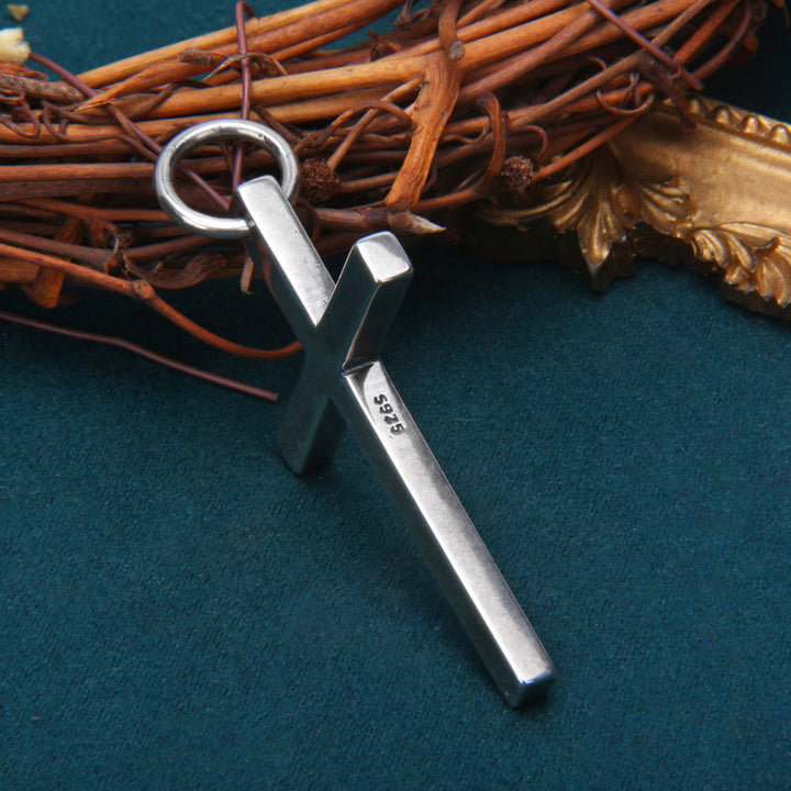 Christianartworkshop – Kräftige, minimalistische Kreuzkette aus Sterlingsilber mit quadratischem und rundem Balken - image 3