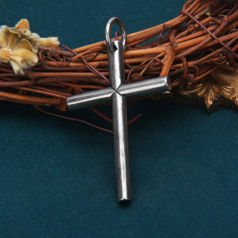 Christianartworkshop – Kräftige, minimalistische Kreuzkette aus Sterlingsilber mit quadratischem und rundem Stab - Rundrohrkreuz - image 4