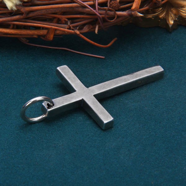 Christianartworkshop – Kräftige, minimalistische Kreuzkette aus Sterlingsilber mit quadratischem und rundem Stab - image 2