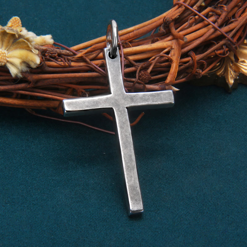 Christianartworkshop – Kräftige, minimalistische Kreuzkette aus Sterlingsilber mit quadratischem und rundem Stab - image 1
