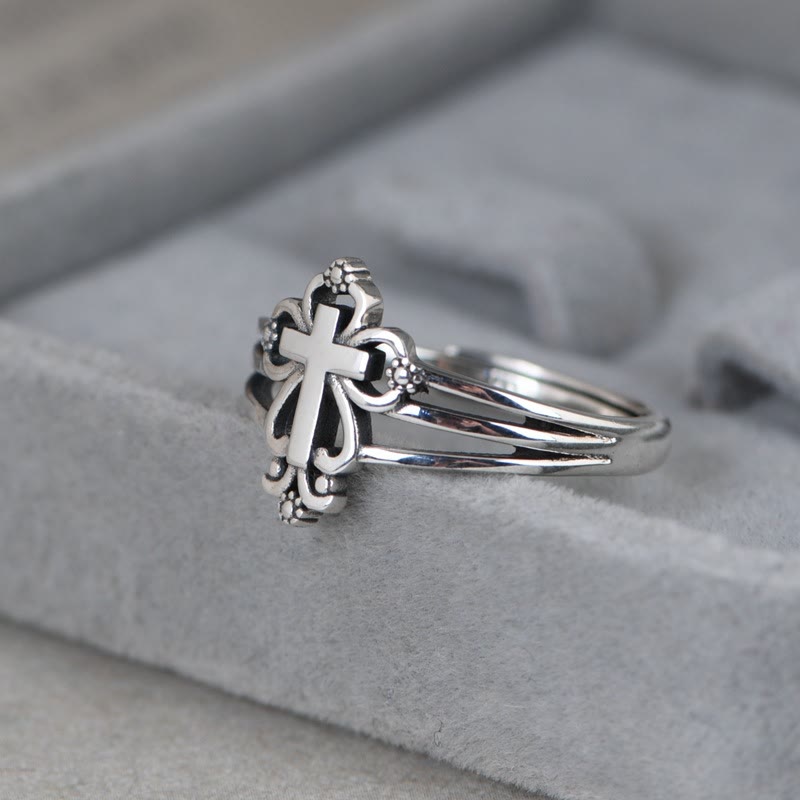 Christianartworkshop Sterling-Ring im Kathedralenstil mit verziertem Kreuz und floralen Schnörkeln - image 3