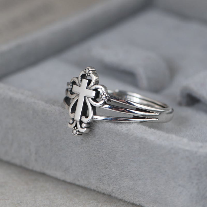 Christianartworkshop Sterling-Ring im Kathedralenstil mit verziertem Kreuz und floralen Schnörkeln - image 3