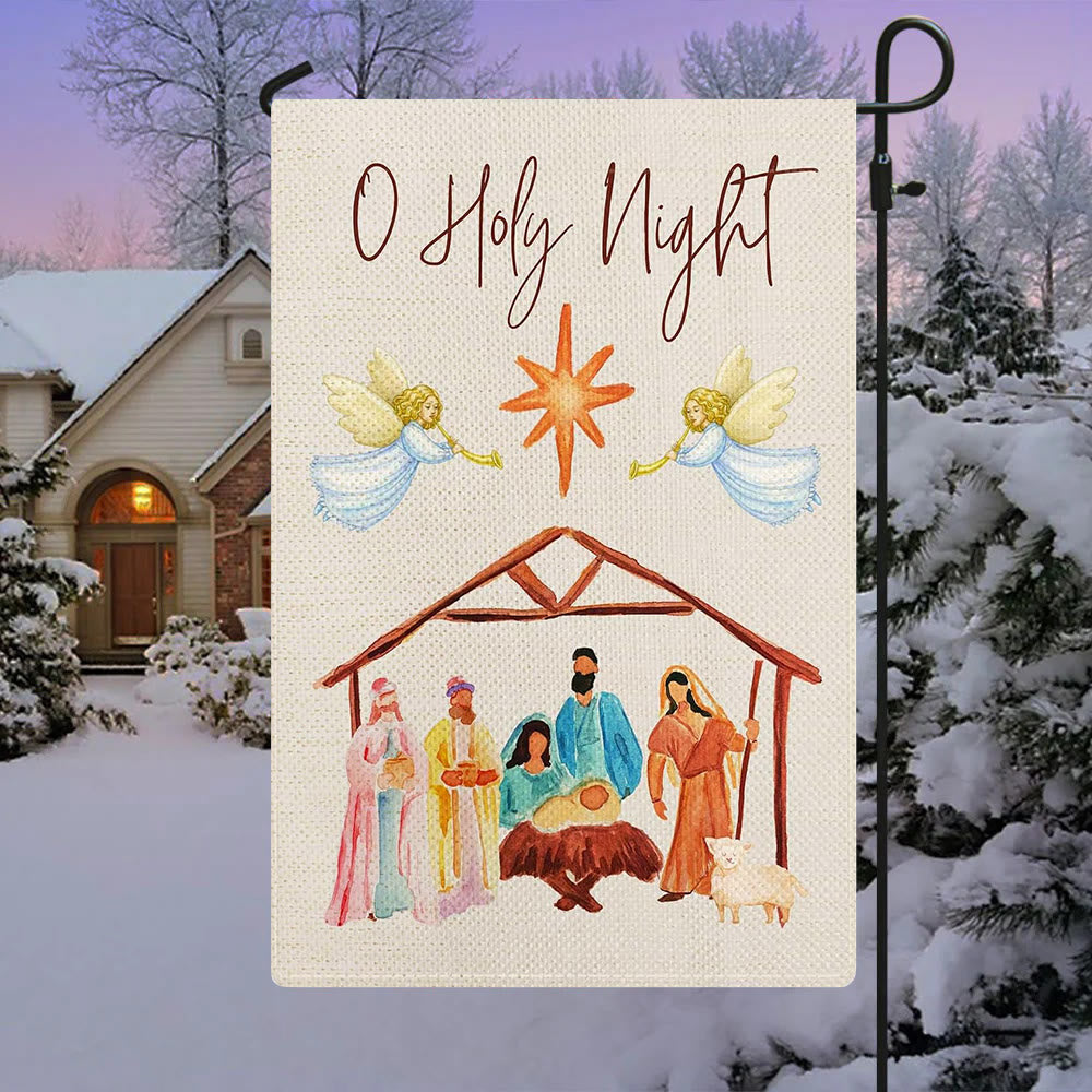 Christianartworkshop Gartenflagge mit Engeln, die Horn spielen, O Heilige Nacht, Krippenmotiv - image 2