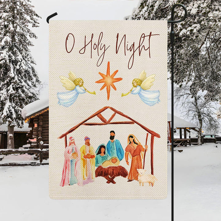 Christianartworkshop Gartenflagge mit Engeln, die Horn spielen, O Heilige Nacht, Krippenmotiv - image 3