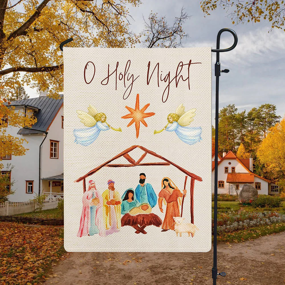 Christianartworkshop Gartenflagge mit Engeln, die Horn spielen, O Heilige Nacht, Krippenmotiv - image 4