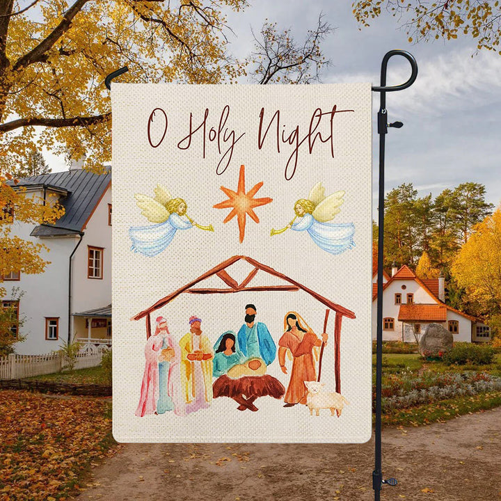 Christianartworkshop Gartenflagge mit Engeln, die Horn spielen, O Heilige Nacht, Krippenmotiv - image 4