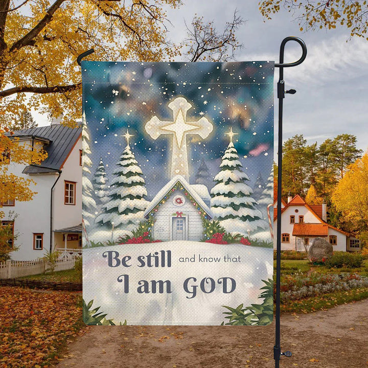 Christianartworkshop Winter-Schneeszene, Kirchen-Gartenflagge – Sei still und wisse, dass ich Gott bin - image 4