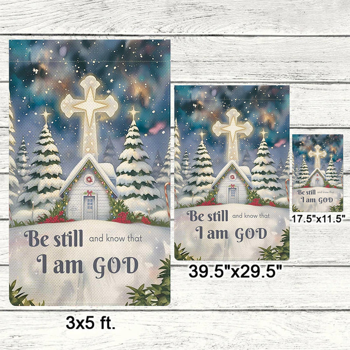 Christianartworkshop Winter-Schneeszene, Kirchen-Gartenflagge – Sei still und wisse, dass ich Gott bin - image 5