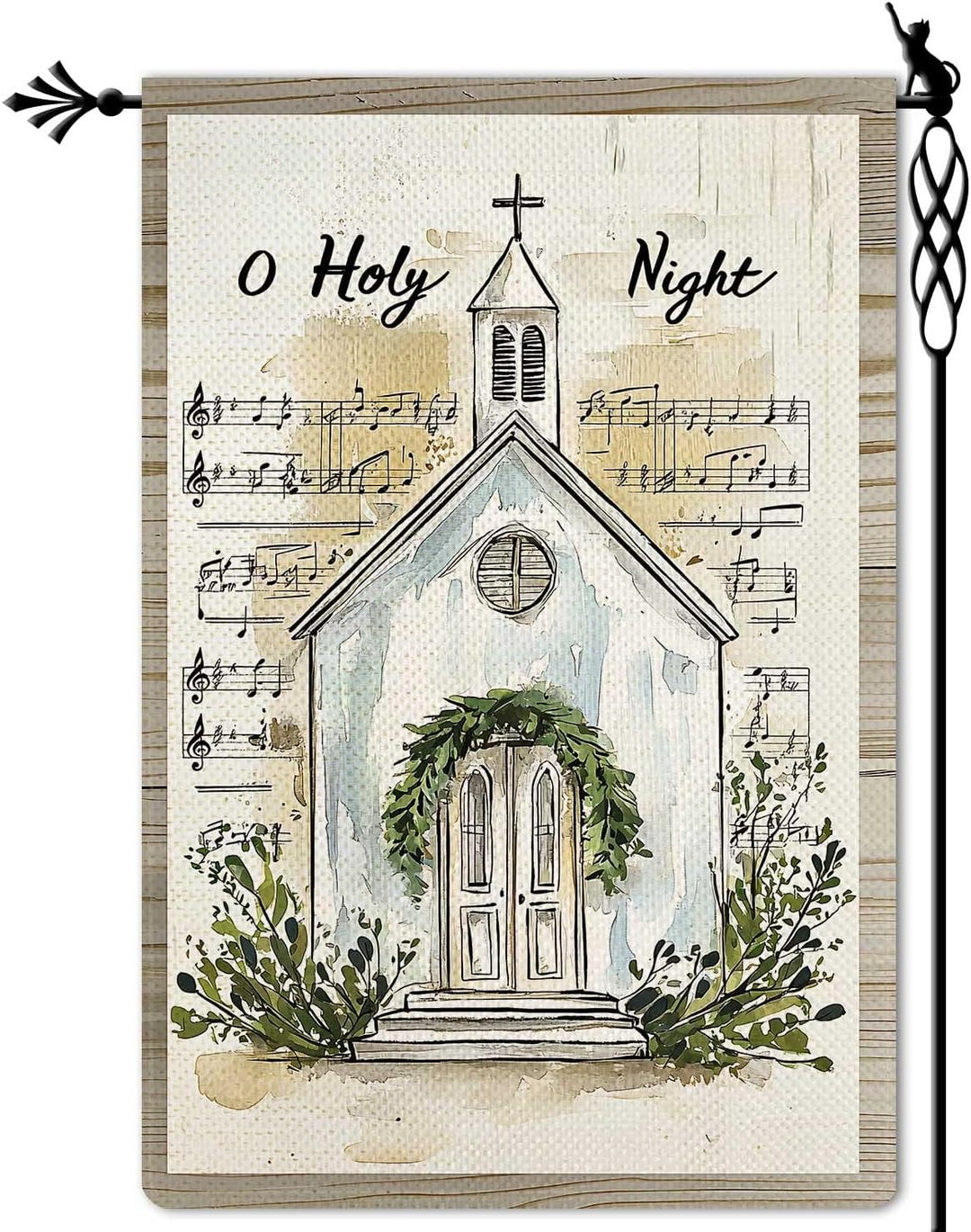 Christianartworkshop Weihnachtsflagge mit Musiknoten und Kirche „O Holy Night“ - image 6