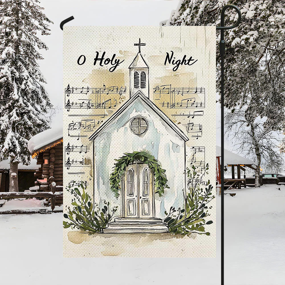 Christianartworkshop Weihnachtsflagge mit Musiknoten und Kirche „O Holy Night“ - image 3
