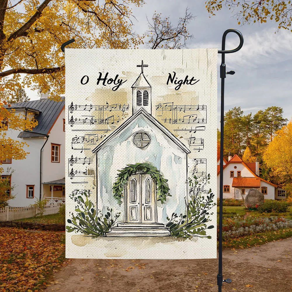 Christianartworkshop Weihnachtsflagge mit Musiknoten und Kirche „O Holy Night“ - image 4