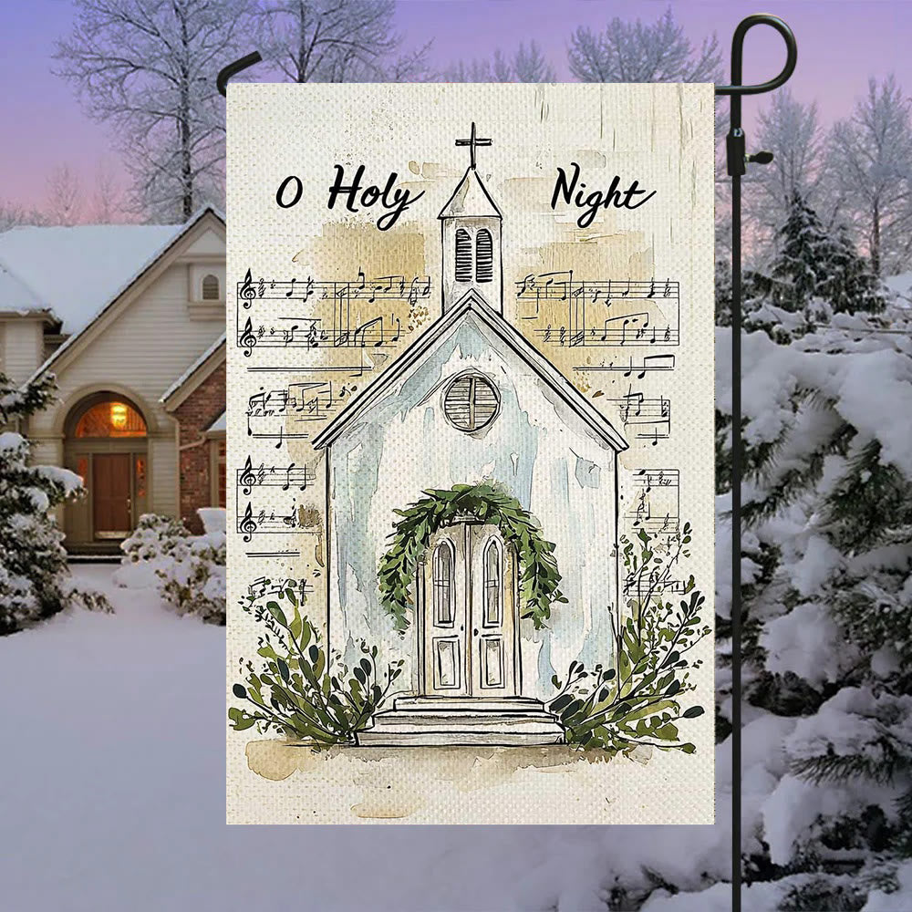 Christianartworkshop Weihnachtsflagge mit Musiknoten und Kirche „O Holy Night“ - image 1