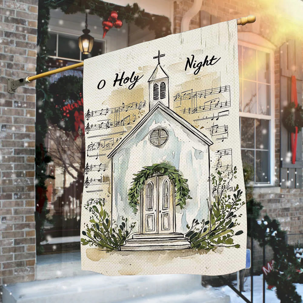Christianartworkshop Weihnachtsflagge mit Musiknoten und Kirche „O Holy Night“ - 90×150cm (3×5 Fuß) - image 0