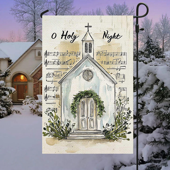 Christianartworkshop Weihnachtsflagge mit Musiknoten und Kirche „O Holy Night“ - image 1