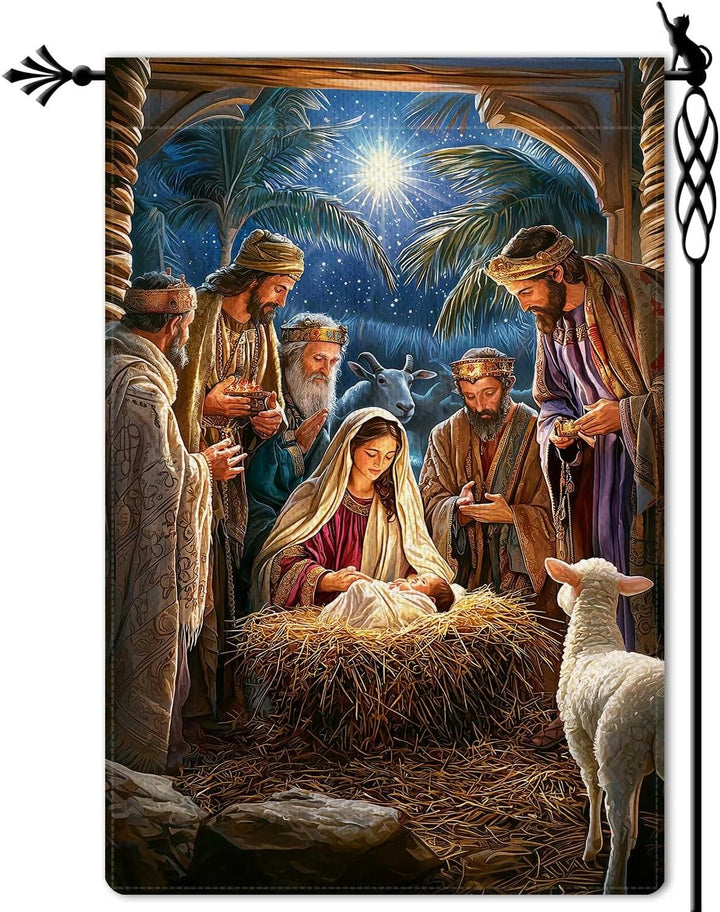 Christianartworkshop Gartenflagge mit heiliger Atmosphäre, Weihnachtskrippe: Heilige Drei Könige und Jesuskind - image 6