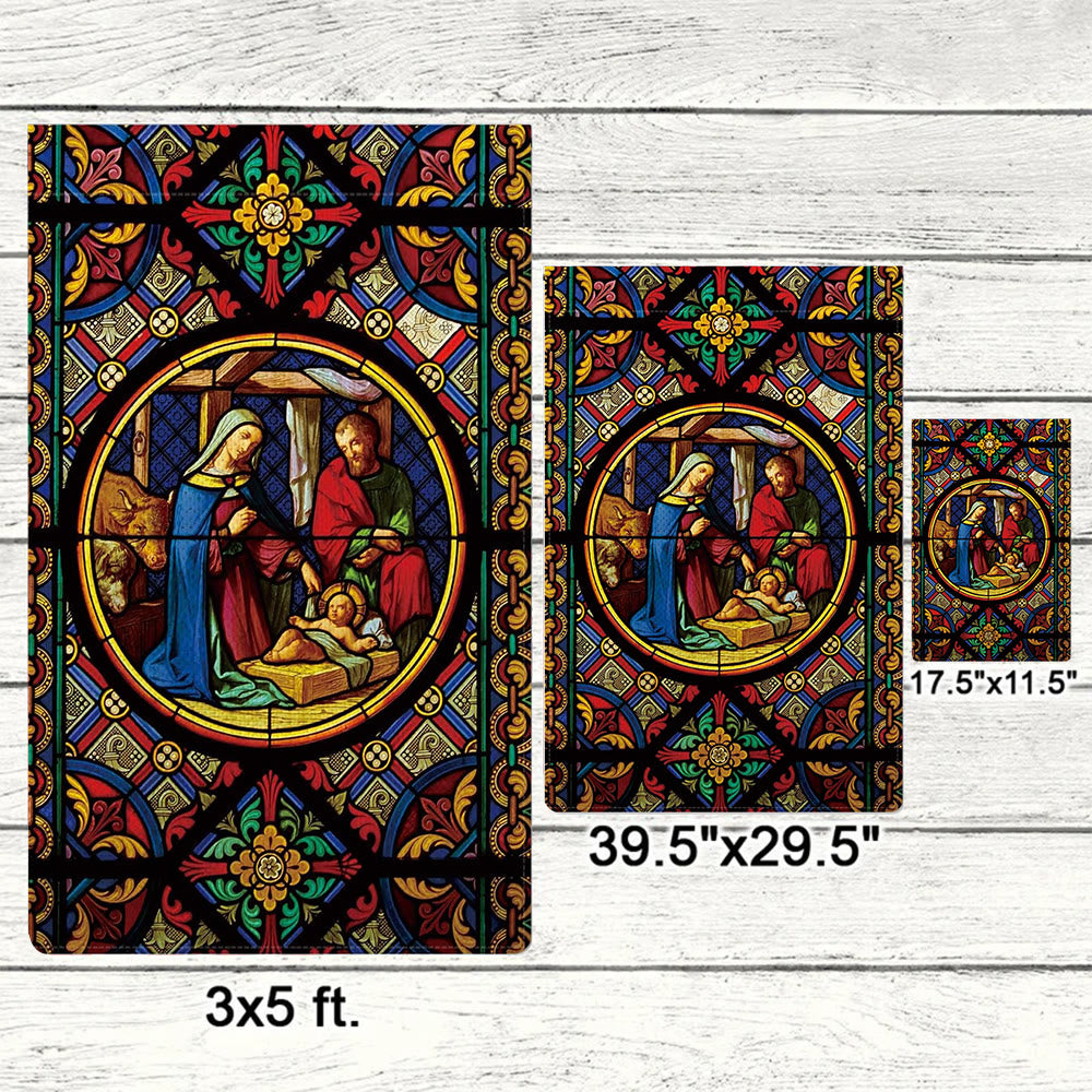 Christianartworkshop Gartenflagge mit Weihnachtskrippe, verziert, gebeizt, mit Heiliger Familie und göttlichen Farben - image 5