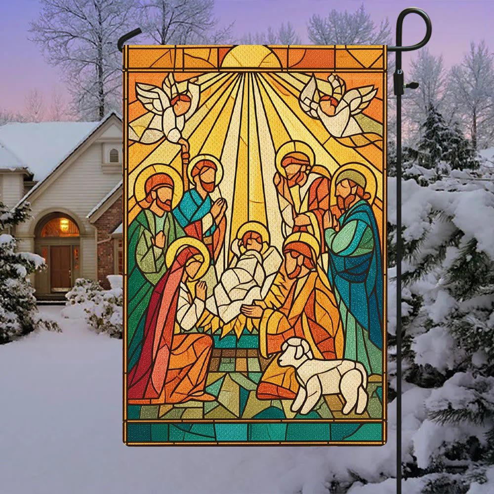 Christianartworkshop Gartenflagge mit strahlender Bemalung, Weihnachtskrippe, leuchtende Weihnachtsszene - image 2
